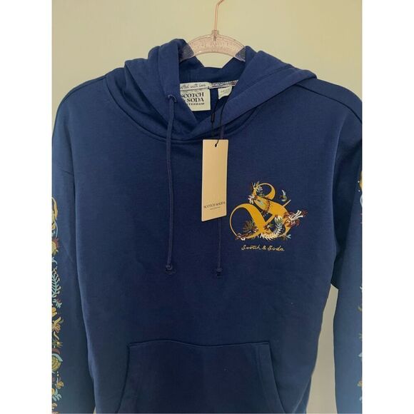 NWT Scotch & Soda Relaxed Fit Logo Hoodie Blue Small mens - Picture 6 of 8